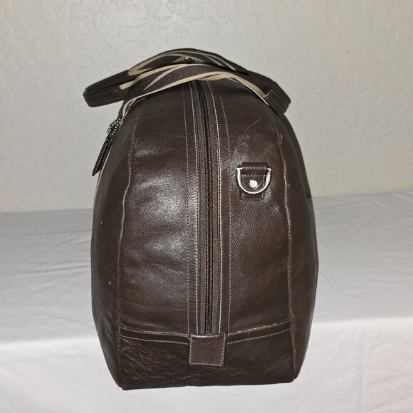 COACH F70561 Heritage Logo Large 22" Dark Brown Web & Leather Boston Duffel Bag - Picture 3 of 12